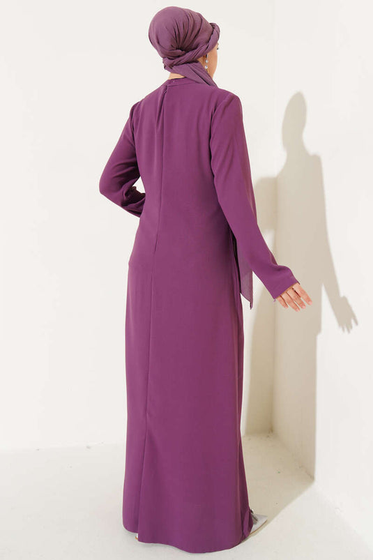 Robe grande taille ornée de pierres sur le devant, magenta