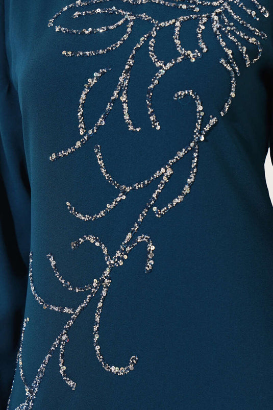 Plus Size Dress with Stones on the Front, Petrol