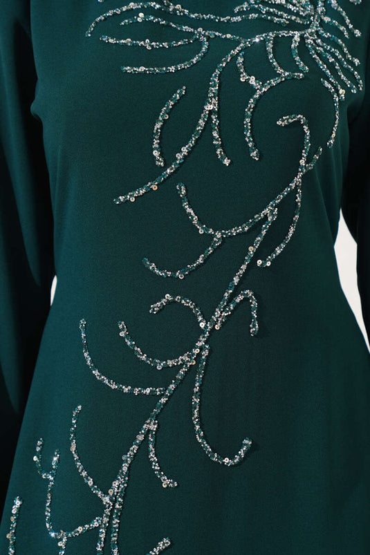 Plus Size Dress with Stones on the Front in Emerald