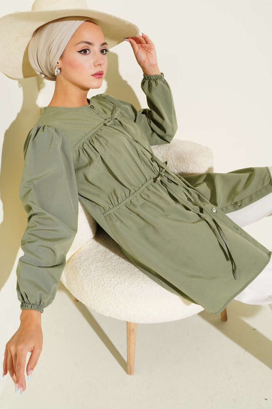 قميص كاكي مطوي برباط أمامي