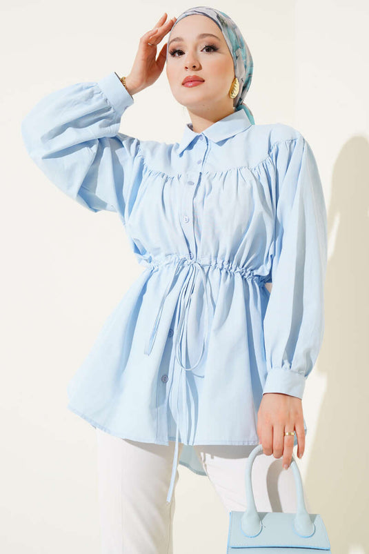 Geplooide tailletunneltop met voorkant, babyblauw