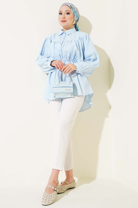 Geplooide tailletunneltop met voorkant, babyblauw