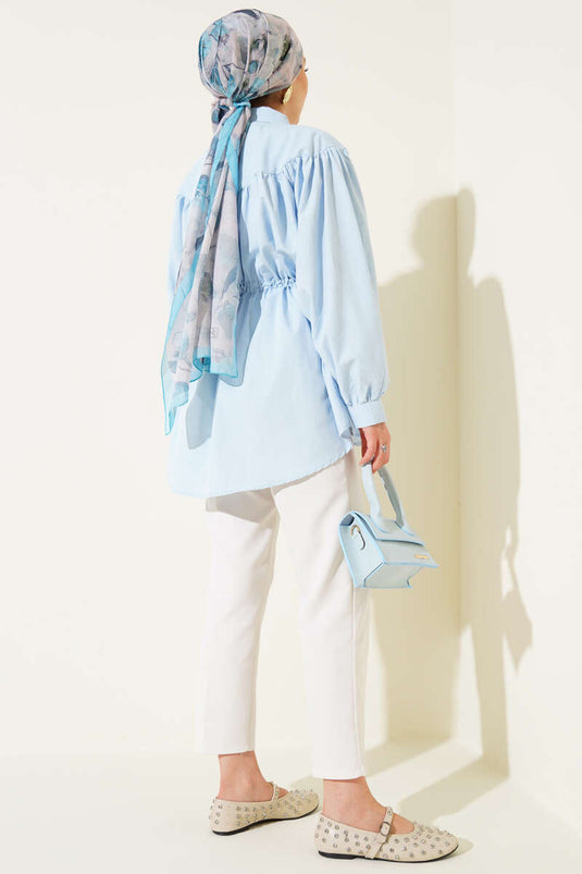 Geplooide tailletunneltop met voorkant, babyblauw