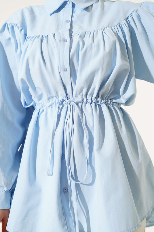 Geplooide tailletunneltop met voorkant, babyblauw