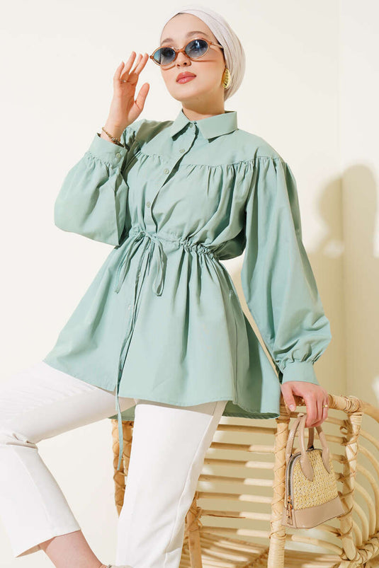 Chemise à cordon de serrage à l'avant avec ceinture tunnel, vert d'eau