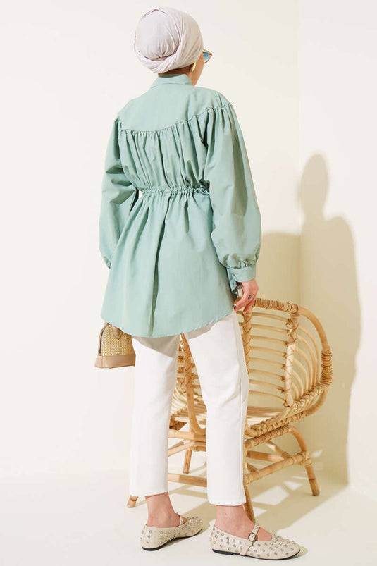 Chemise à cordon de serrage à l'avant avec ceinture tunnel, vert d'eau
