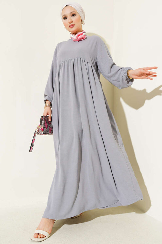 Grey Dress with Gathered Front and Elasticated Ankles