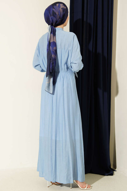 Front Ruched Dress with Gold Buckle Blue