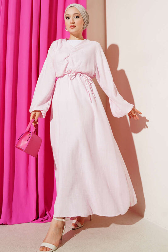 Roze geplooide veterjurk