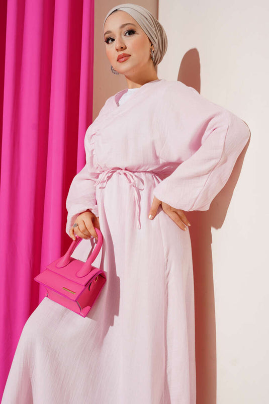 Roze geplooide veterjurk