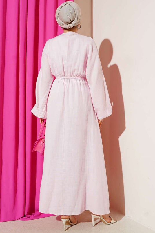 Roze geplooide veterjurk