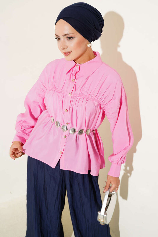 Roze shirt met trekkoord en kant aan de voorkant