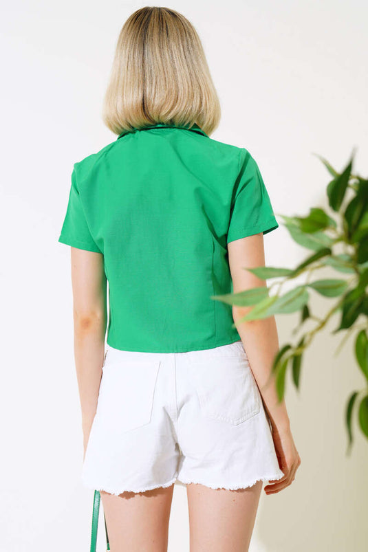 Short Shirt with Front Pleats Green