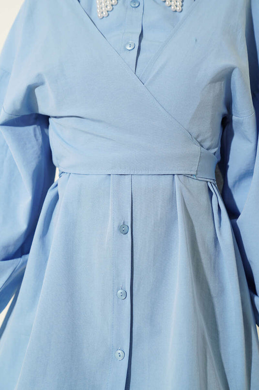 Chemise à nouer croisée devant bleu bébé