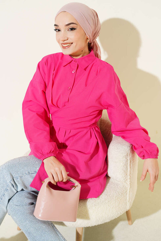 Front Cross-Tied Shirt Fuchsia