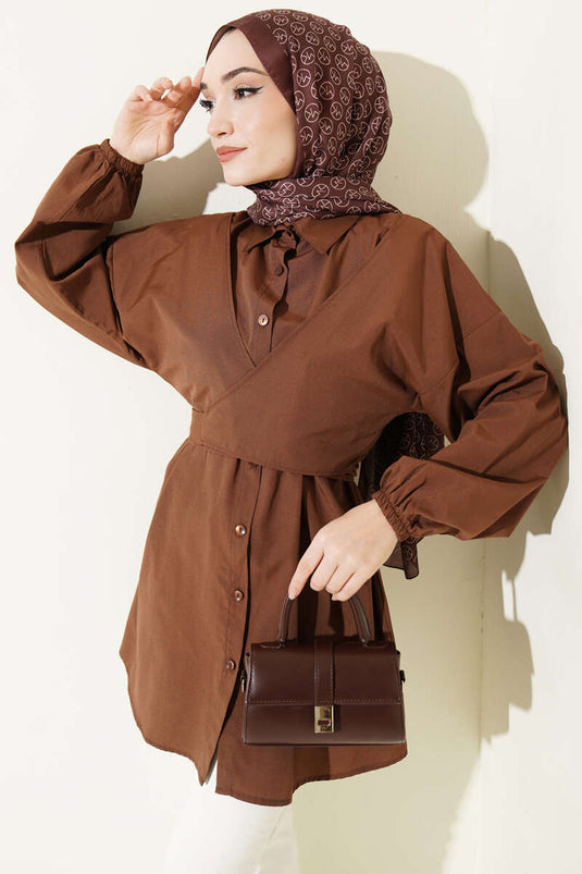 Chemise à nouer croisée devant, couleur café