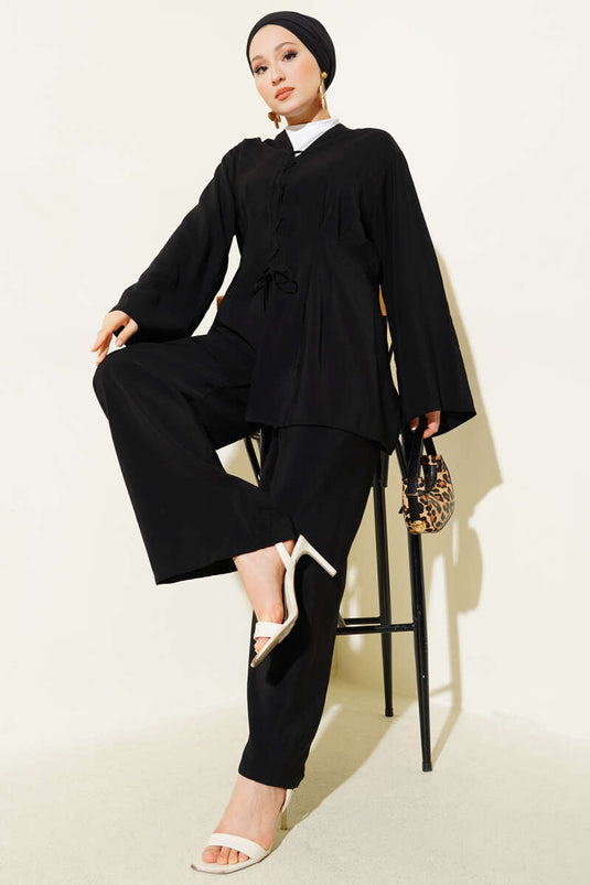 Cross Front Tweedelige Set Zwart