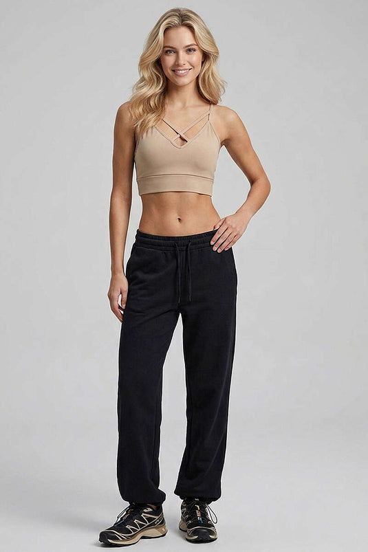 Bustier beige à bretelles croisées avec cordon devant