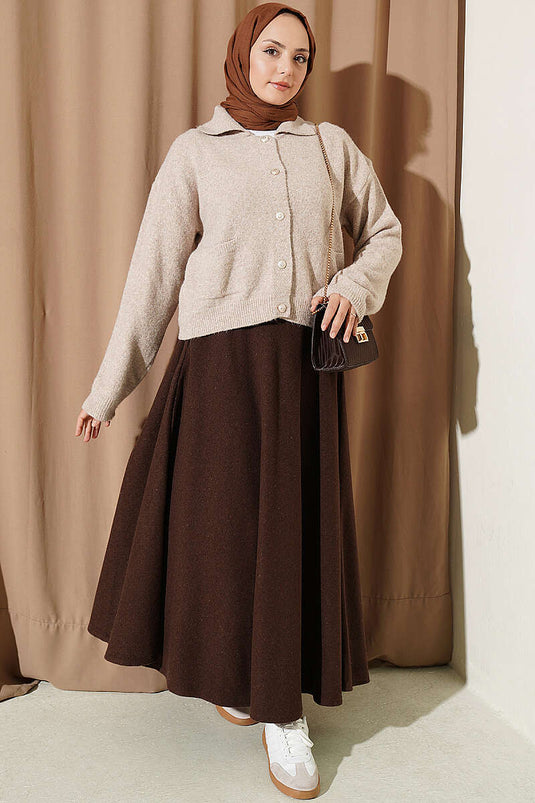 Beige Front Pocket Gold Button Knit Cardigan