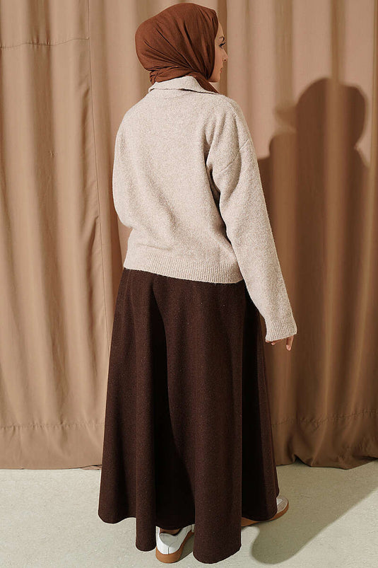 Beige Front Pocket Gold Button Knit Cardigan