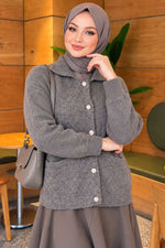 Gilet En Maille À Boutons Dorés Et Poches Avant Gris Fumé