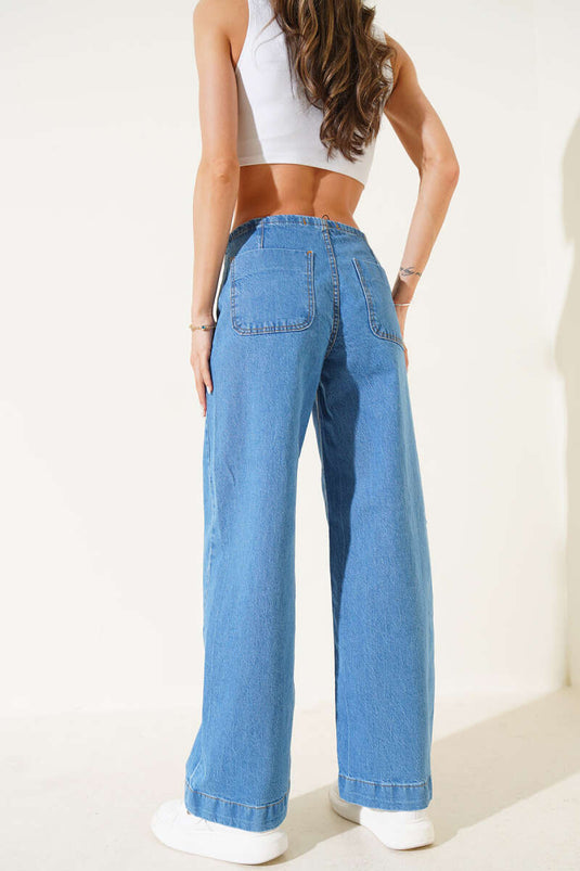 Önü Cepli Kot Pantolon Açık Mavi