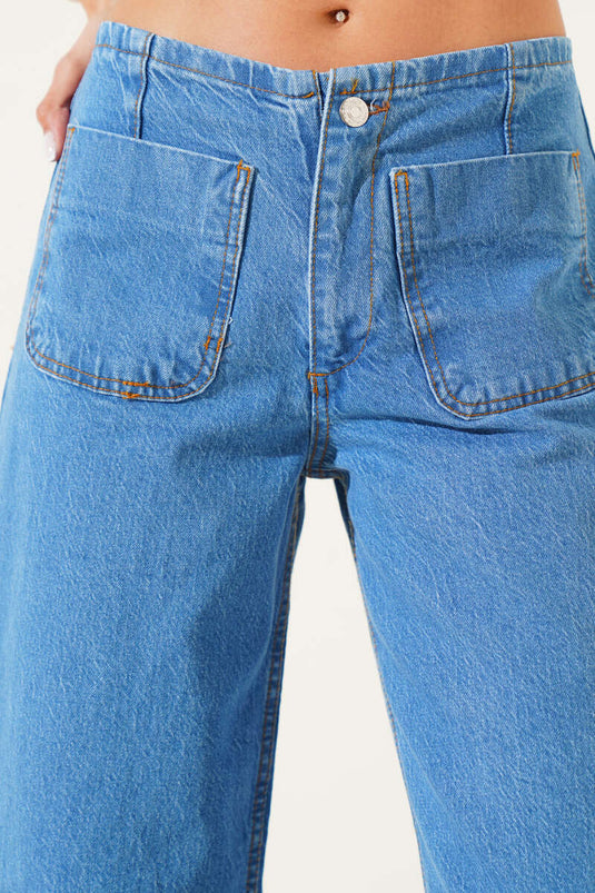 Önü Cepli Kot Pantolon Açık Mavi