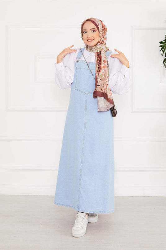 Robe salopette en jean avec poche avant et hijab bleu clair