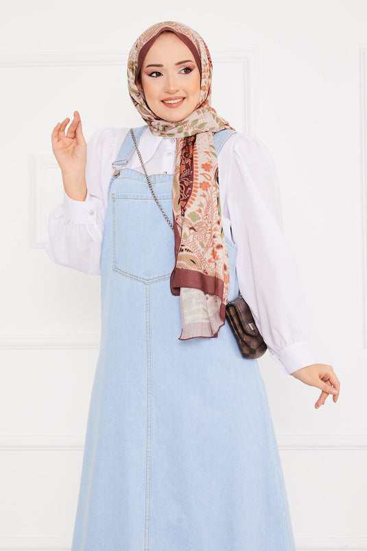 Robe salopette en jean avec poche avant et hijab bleu clair