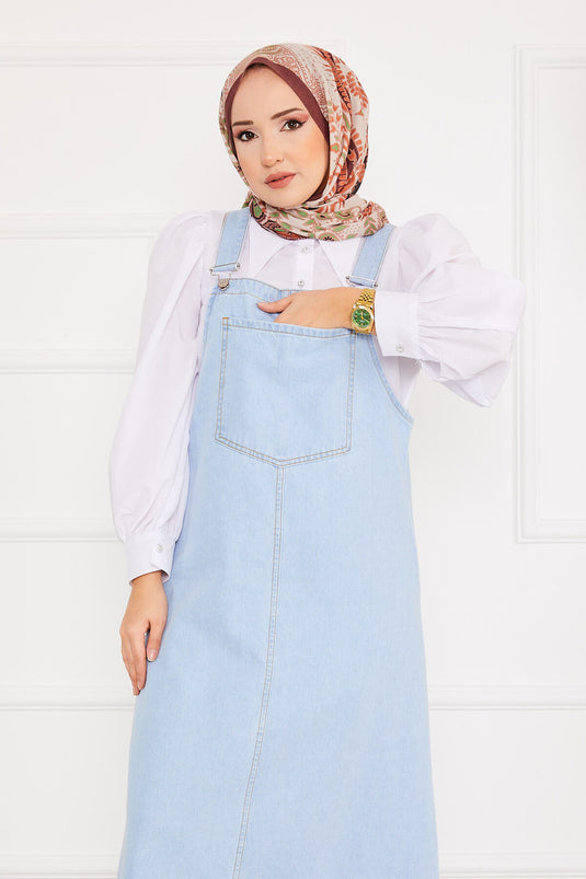 Robe salopette en jean avec poche avant et hijab bleu clair