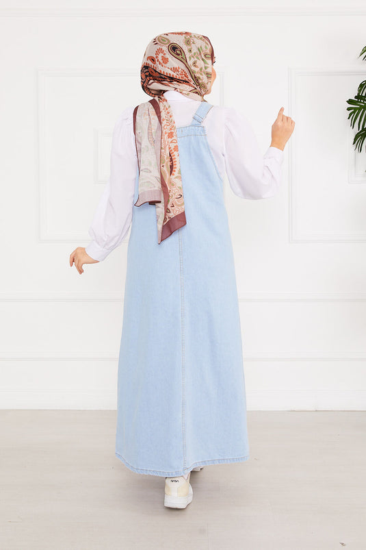 Robe salopette en jean avec poche avant et hijab bleu clair