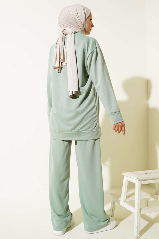 Costume deux pièces basique avec ceinture sur le devant, vert amande