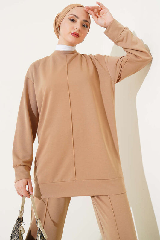 Costume Double Basic Camel avec Bouton-pression sur le Devant