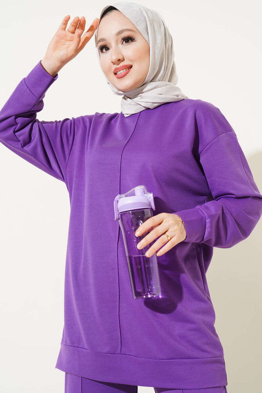 Front Cut Basic Two-Piece Set Purple