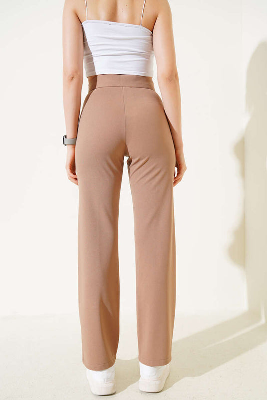 Önü Çımalı Boru Paça Pantolon Camel