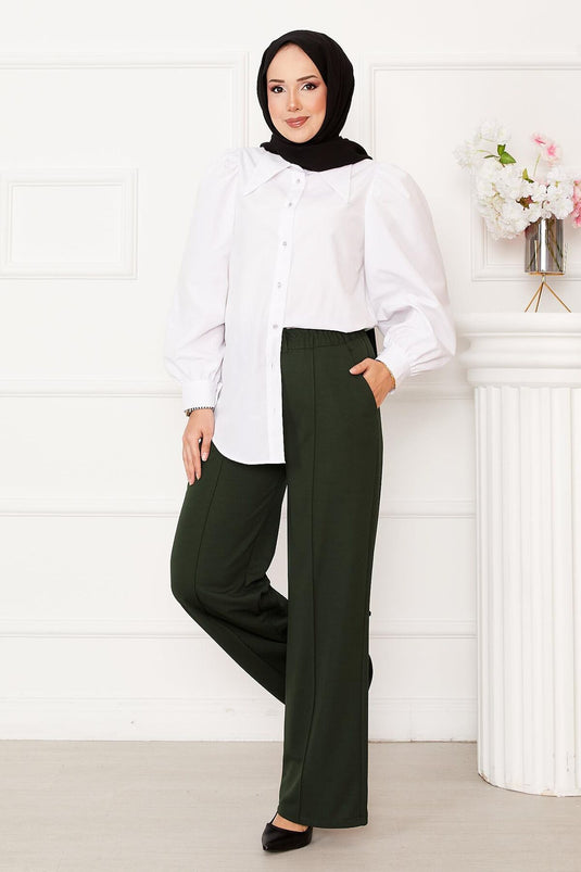 Khaki Trousers with Grass Front Pocket Detail