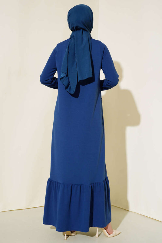 Robe Large avec Boutons sur le Devant Indigo