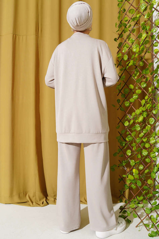 Front-Slit Tunic Two-Piece Set Beige