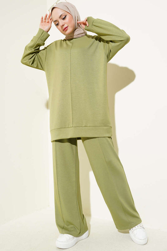 طقم تونيك بأزرار أمامية من قطعتين، كاكي