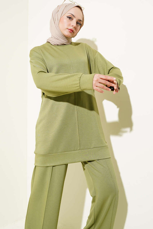 Front Button Tunic Two Piece Set Khaki