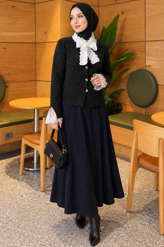 Gilet En Maille À Nouer Et Dentelle À L'avant, Anthracite