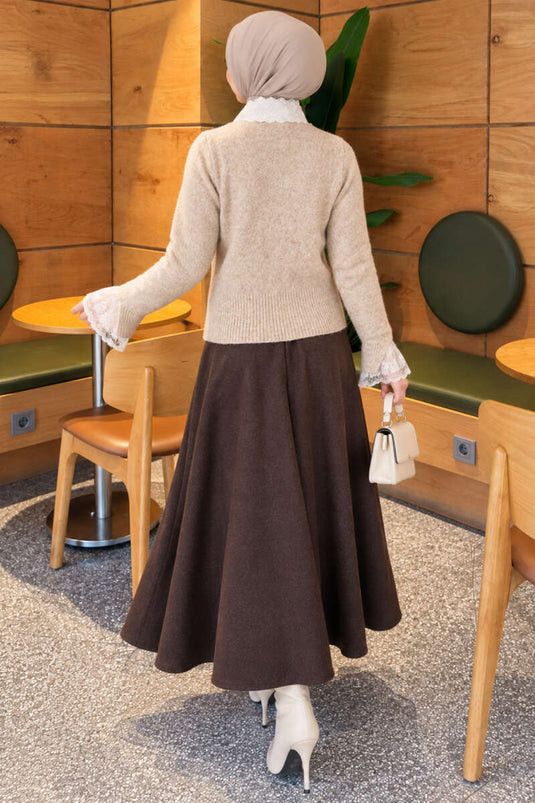 Gilet En Maille Beige À Boutons Devant Et Détails En Dentelle