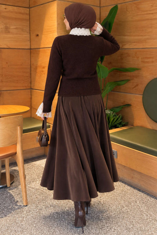 Gilet En Maille Marron À Nouer En Dentelle