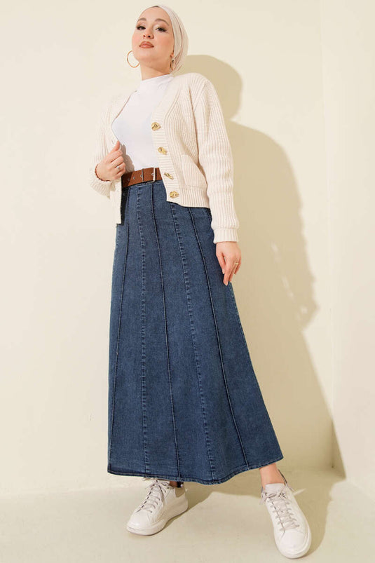 Jupe en jean avec ceinture et détails de couture avant en jean