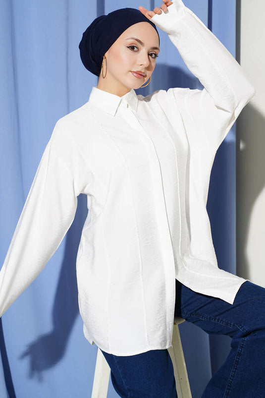 Chemise ample avec détails de couture à l'avant, écru