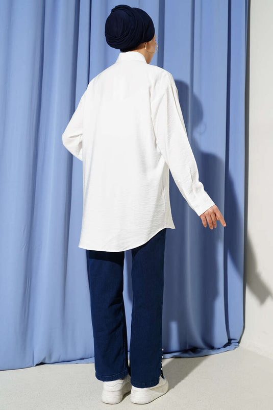 Chemise ample avec détails de couture à l'avant, écru