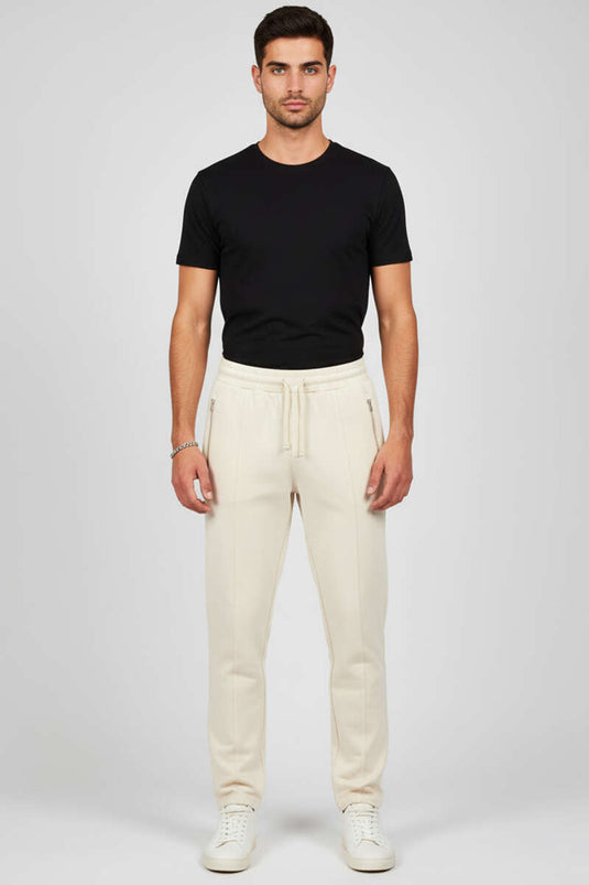 Önü Dikişli Bel Lastikli Erkek Eşofman Altı Bej