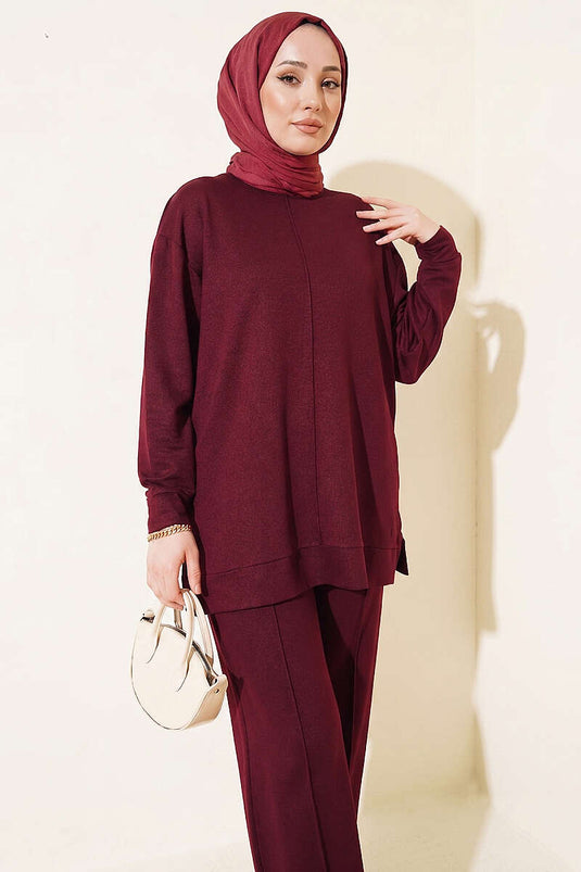 Ensemble deux pièces bordeaux avec couture avant