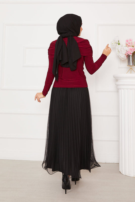 Blouse Önü Drapeli Sandy bordeaux