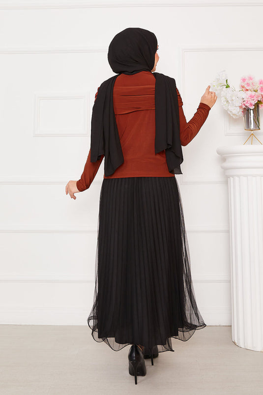 Önü Drapeli Sandy Bluz Kiremit